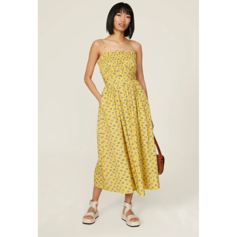 Tory Burch Floral Midi-dress Garden Rose Yellow